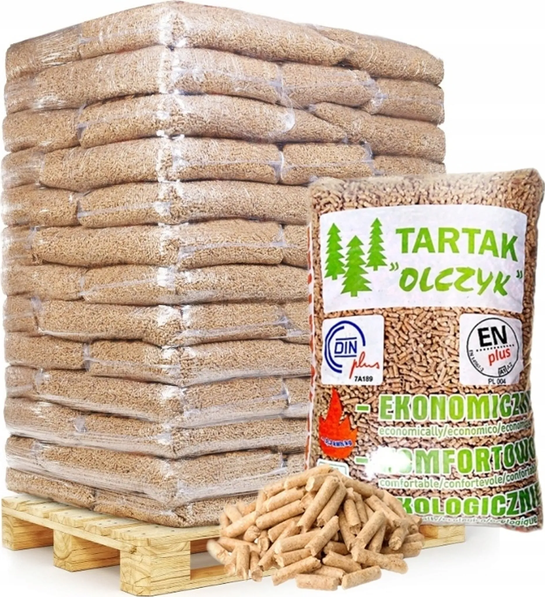 Pellets, pallet da 65 sacchi, 975 kg di combustibile legnoso