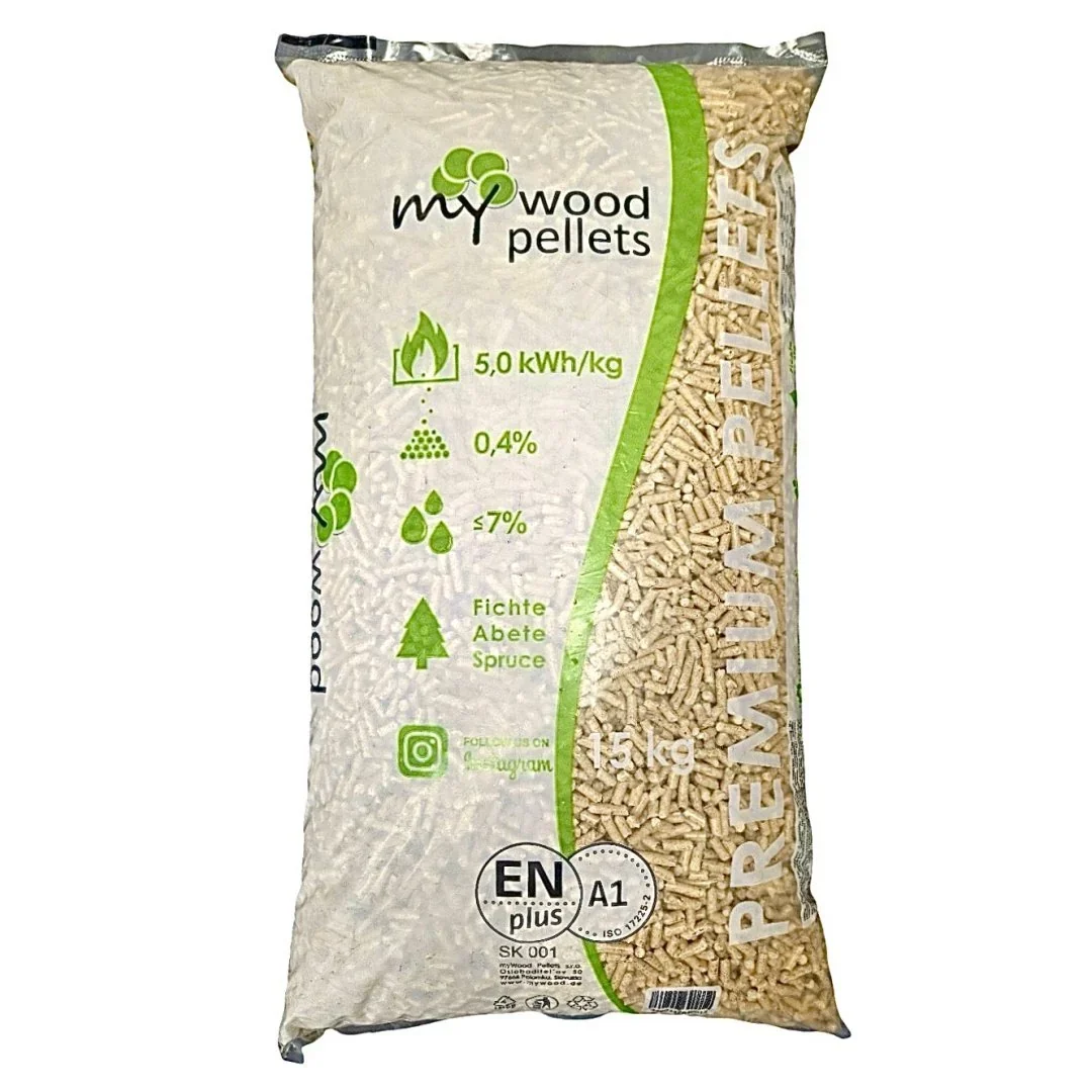 pelety-drevene-extra-norma-en-plus-a1-15kg-full-item-1844 MYWOOD PELLET – PELLET DI LEGNO EN PLUS A1 (70 SACCHI × 15 kg) – 1 020 kg/PALLET - immagine 1